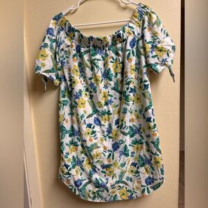 Old Navy Off Shoulder Linen Blend Summer Dress with Floral & Bird Print – Size S